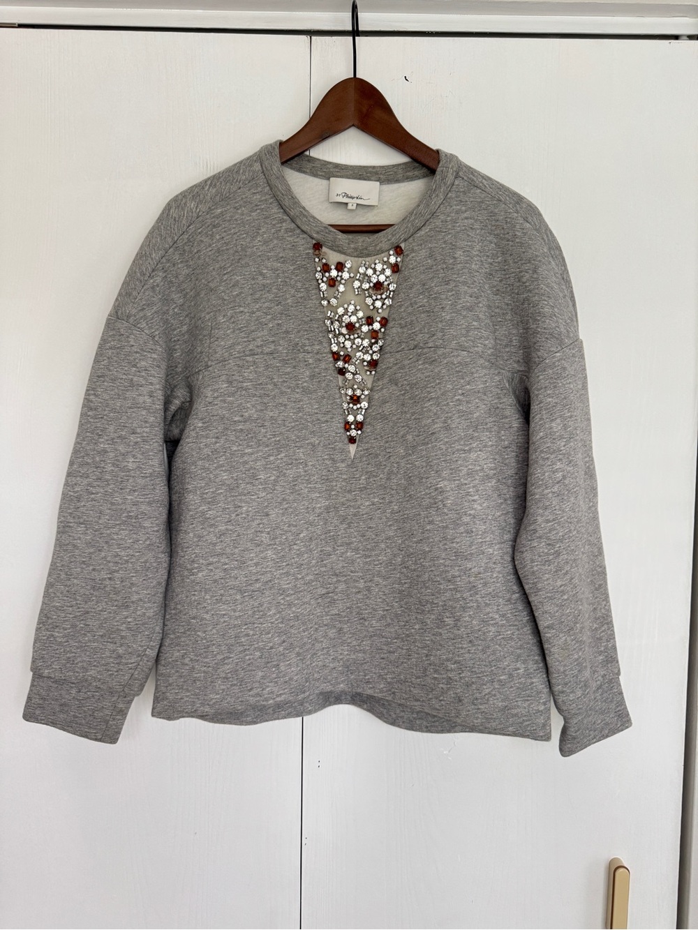 3.1 Phillip Lim Gray Sweatshirt with Jeweled Triangle Accent